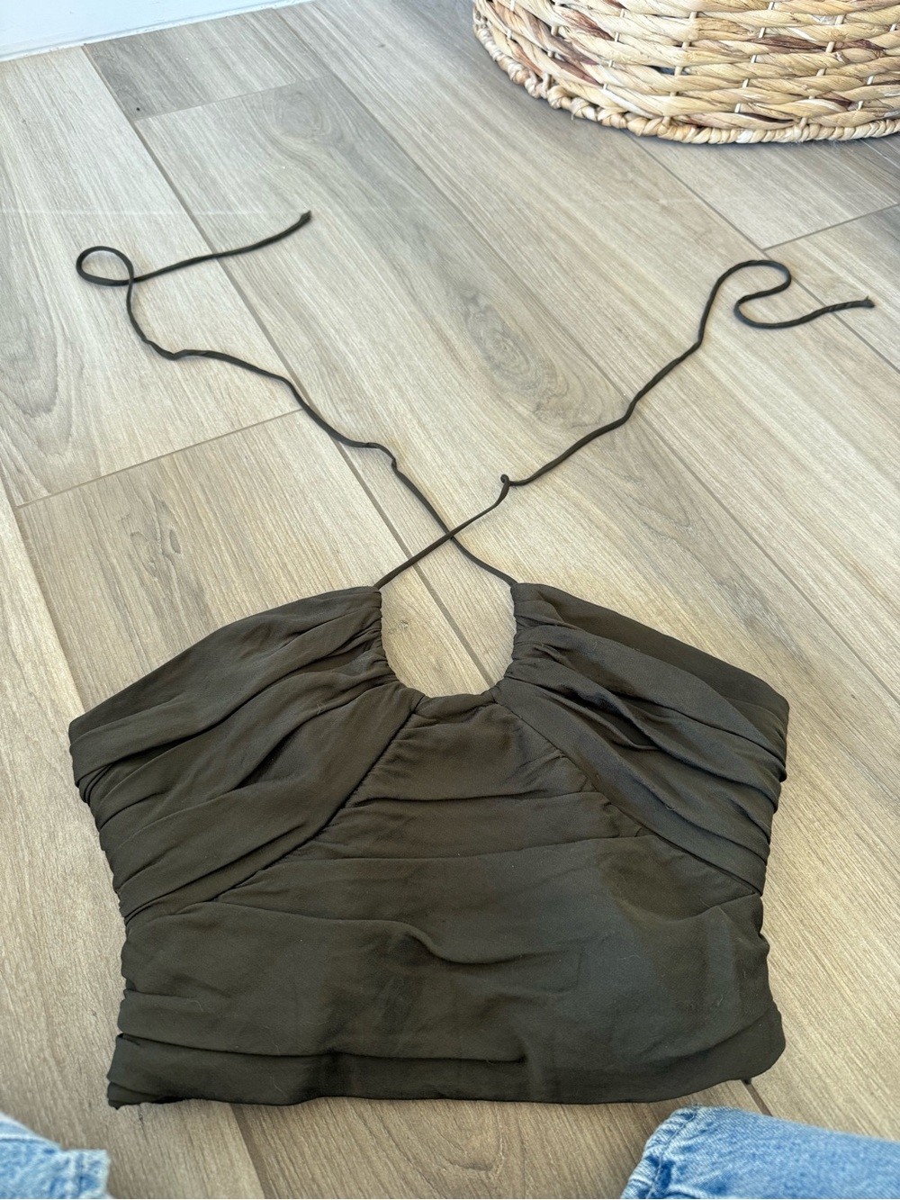Zara Olive Green Halter Crop Top